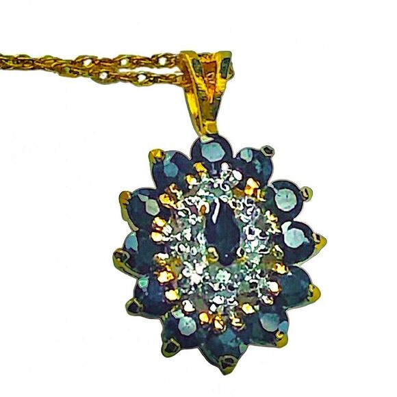 Sapphire and Diamond Vermeil Pendant & 14kt Yellow Gold Spring Clasp Necklace - Picture 7 of 16